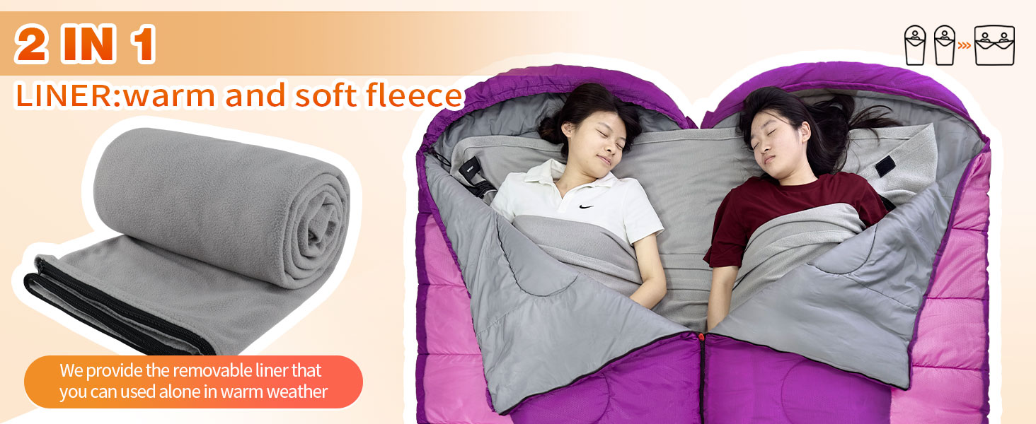 Спальний мішок Outdoor для дорослих, зимовий, машинного прання, водонепроникний, 3-4 сезони, з компресійним мішком, для кемпінгу, піших прогулянок, подорожей, 0℃-Комфорт, ліловий, 220x85CM