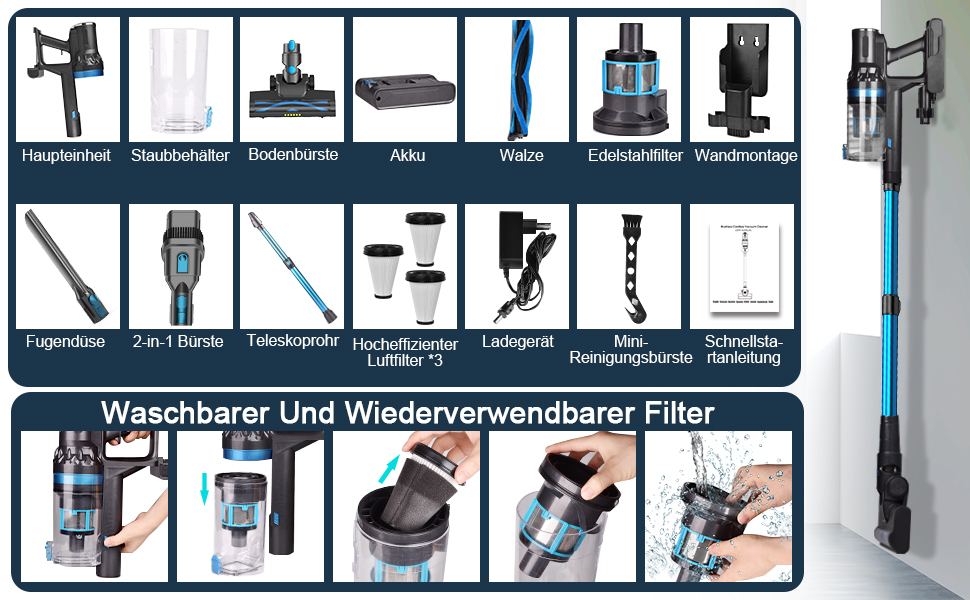 Бездротовий акумуляторний пилосос, потужний 70 хв/45KPA/550W з LED-дисплеєм, антизаплутуванням, детекцією бруду, для килимів, шерсті тварин та твердих поверхонь