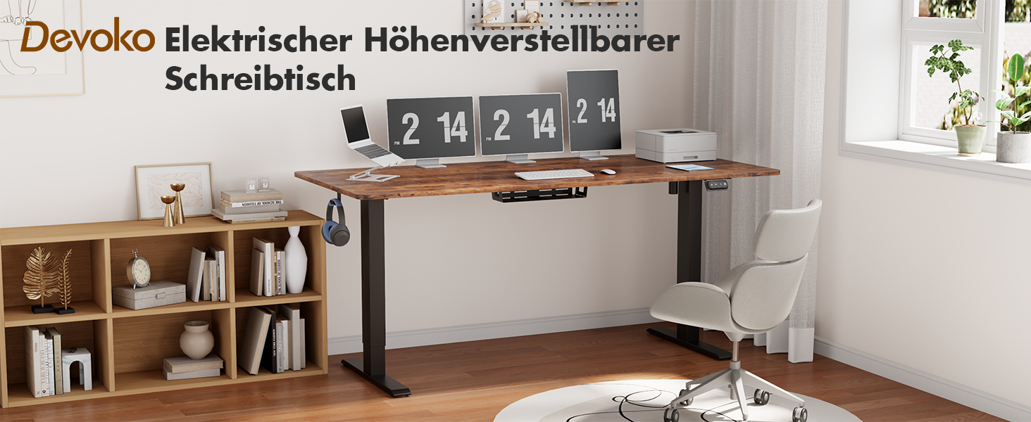 Devoko Electric Height Adjustable Standing Desk - Ergonomic Sit-Stand Computer Desk with Memory Function (White, 120 x 60 cm)