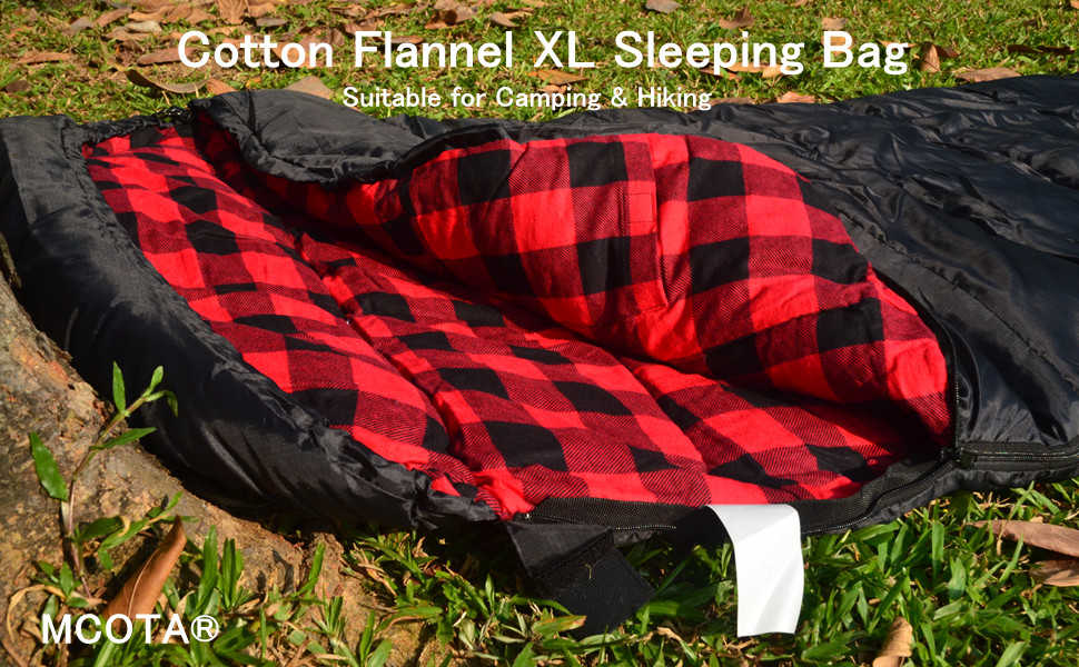 Cotton Flannel Sleeping Bag for Adults - 100% Cotton Liner Sleeping Bag for Camping, Hiking, Backpacking - Lightweight & Portable - 3-4 Season Warm Weather - Black/Red