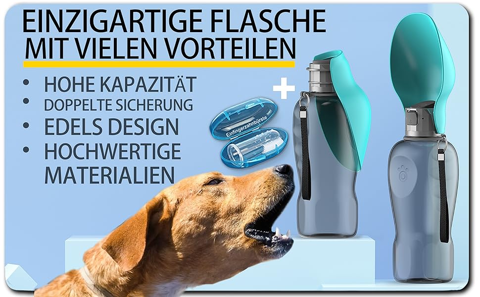 Набір з 2 шт. туристичних собак-пляшок 800 мл з щіткою для зубів | Пляшка для собак преміум-якість, 800 мл, не протікає | Турецька якість