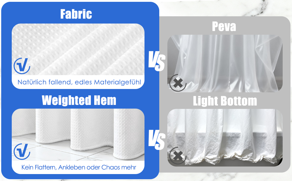 Водонепроникна штора для душу з вафельного текстилю 180x190 см, 260 GSM, біла. Преміум якість, анти-грибок, 10 петель, стиль готелю/SPA, машинне прання