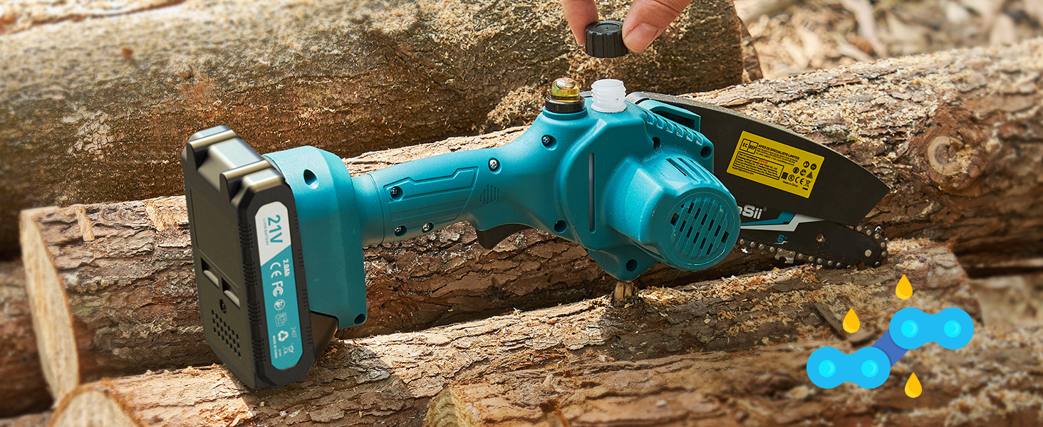 Акумуляторна міні-пила SEESII 6 дюймів з автоматичною подачею мастила, 8000mAh, для стрижки гілок та різання деревини