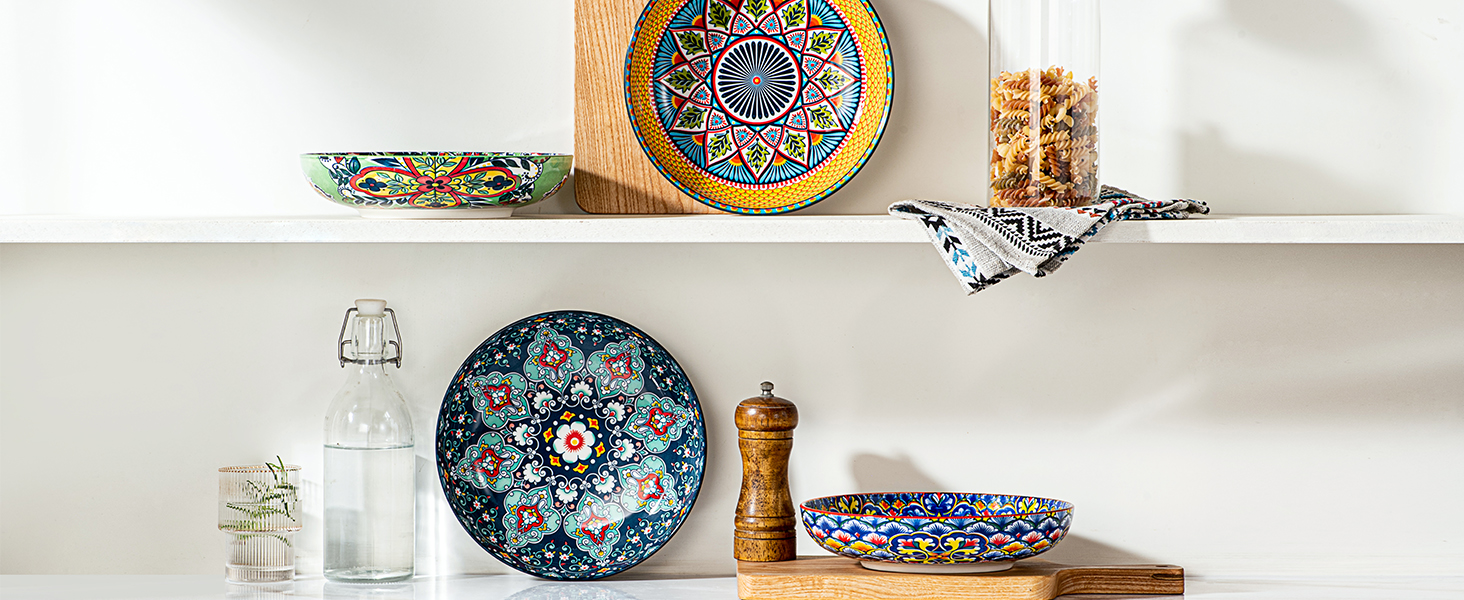 Набір салатниць з порцеляни HENXFEN (4 шт.) - 1000 мл, для салату, супу, пасти, богемський стиль