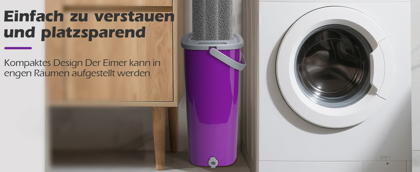 Набір для миття підлоги MASTERTOP з відром, моп з нержавіючою ручкою та 3 насадками, 2 в 1 набір відра та мопа, плоский моп з функцією віджиму для твердої підлоги, ламінату, плитки (Бежевий) (Набір для миття підлоги з відром: Фіолетовий)