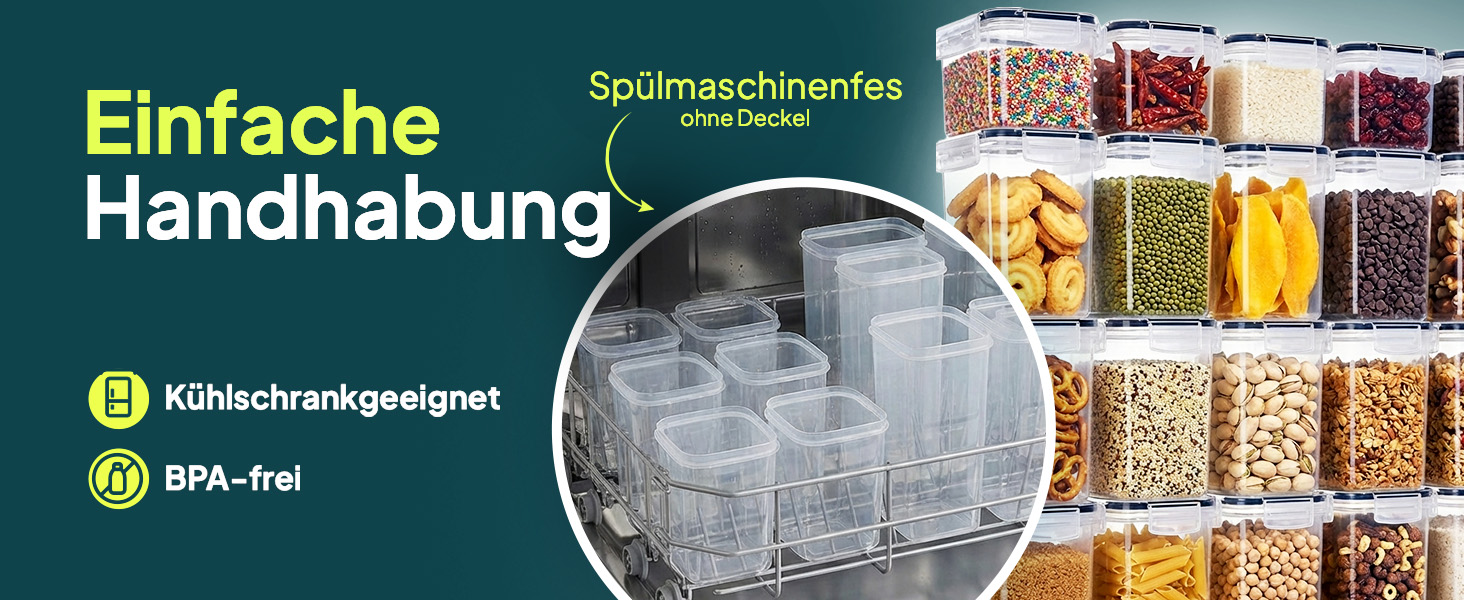 Набір контейнерів для зберігання Uandu з кришкою, 24 шт. BPA Free, для кухні: мюслі, борошно, цукор, з ручкою та етикеткою чорного кольору