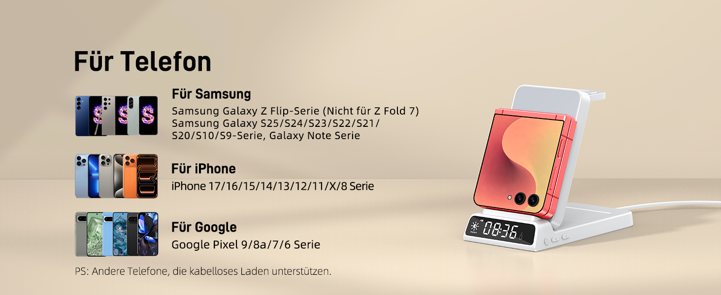 Бездротовий зарядний пристрій 3-в-1 для Samsung Galaxy S26/S25/Z Fold 7/Flip 7, Galaxy Watch 8/7/6/5 Pro та Buds 3/2 - білий