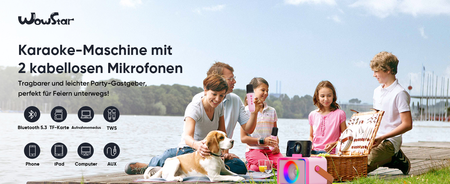 Караоке Машина з 2 Мікрофонами: Портативна Bluetooth Колонка для Караоке з Мікрофонами - Ідеальний Подарунок для Дорослів та Дітей на Різдво та День Народження (Квітково-Рожевий)