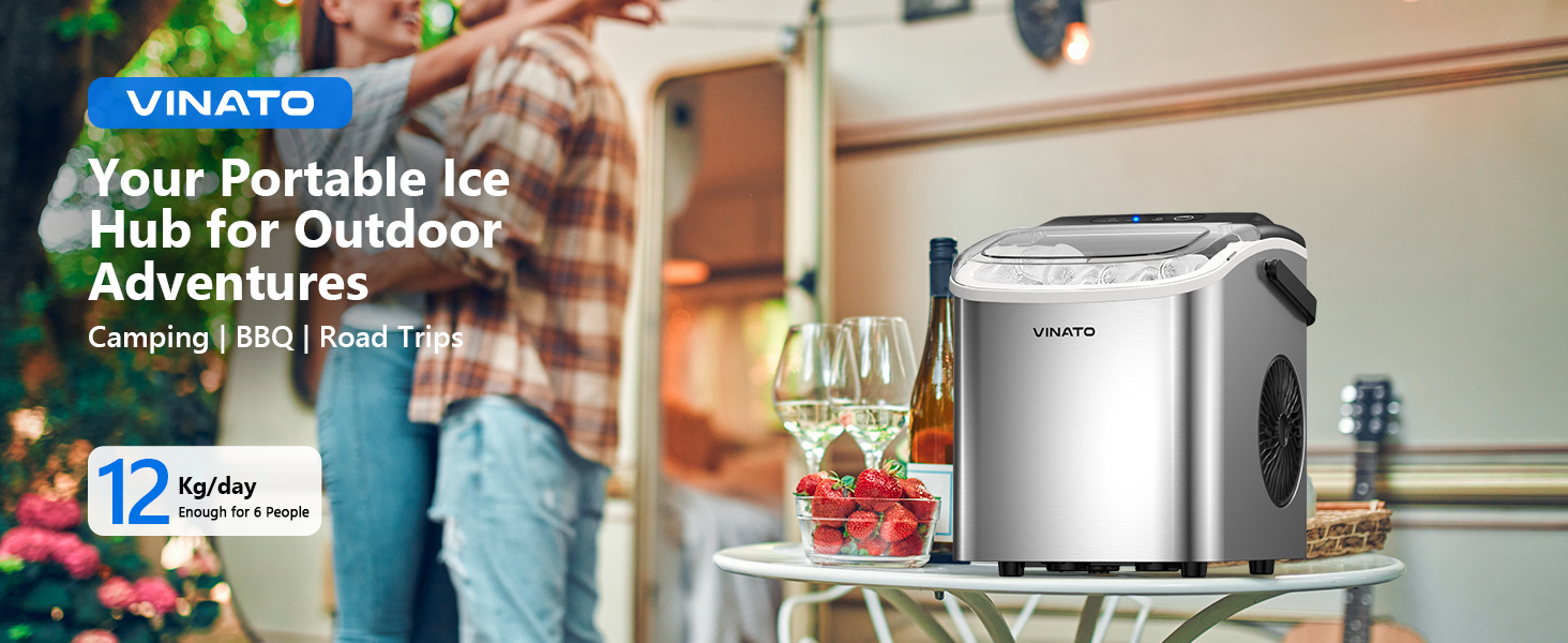 Машина для приготування льоду VINATO, компактна, 9 кубиків за 6-8 хвилин, портативна, продуктивність 12 кг/24 год, тиха робота, з лопаткою та кошиком для кухні, офісу, бару та вечірки, срібна