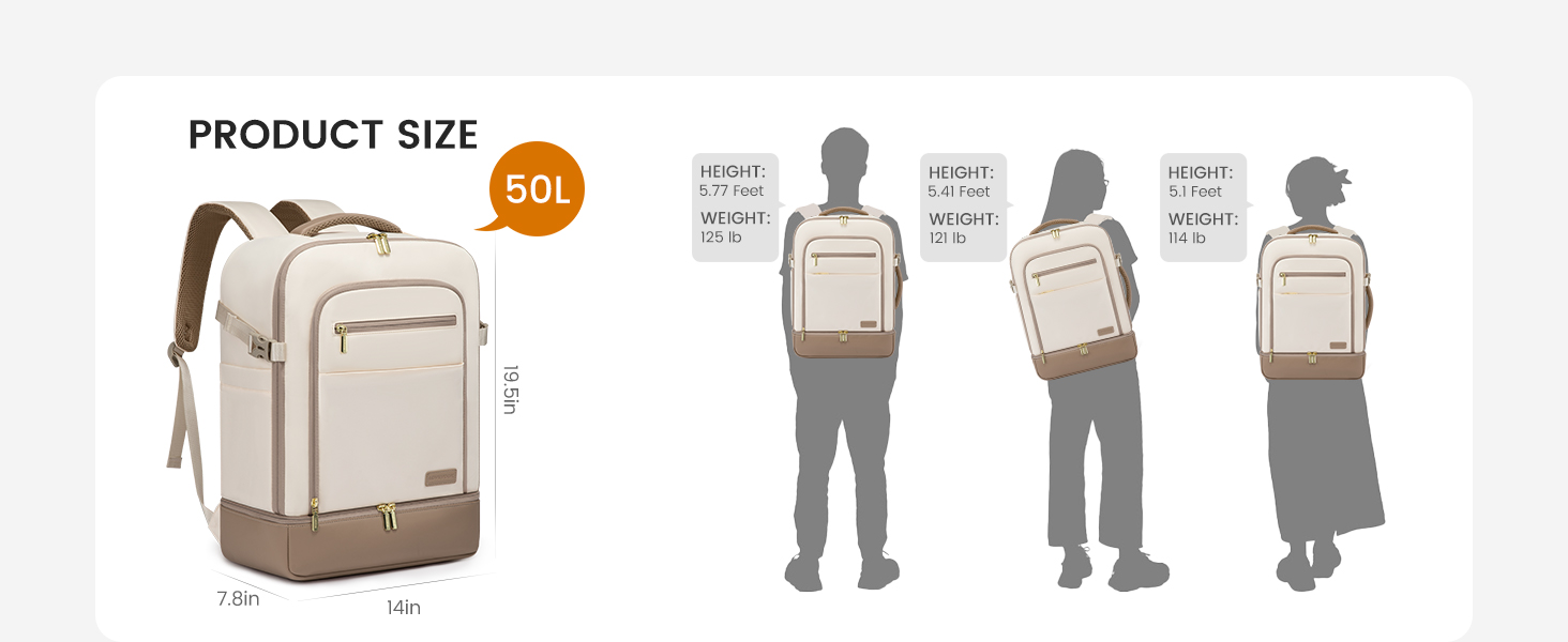 LOVEVOOK Рюкзак для ручної поклажі 40L з окремим відділенням для взуття, жіночий, для подорожей (3 шт.) Бежевий, Зелений