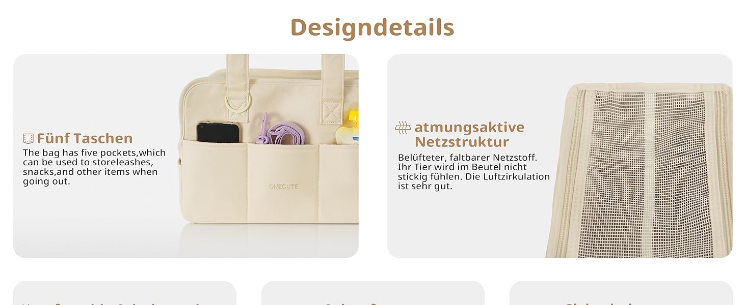 Транспортна сумка для собак, котів та кроликів – складана переноска з безпечним закриттям, сіткою для вентиляції та бічними кишенями – практичний аксесуар для подорожей (Бежевий/Сірий, різні розміри)