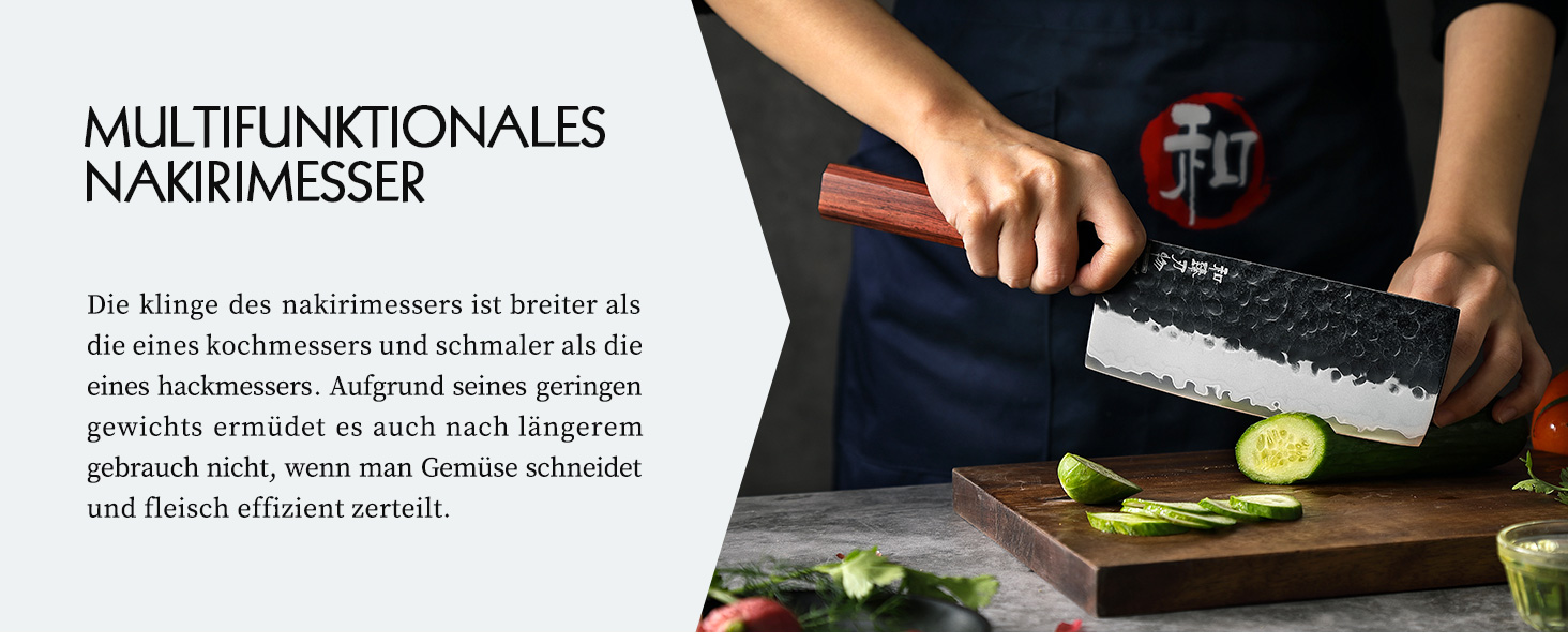 Ніж кухарський Santoku HEZHEN 18,5 см, сталь Дамаск, японський стиль Gyuto, дерев'яна рукоятка