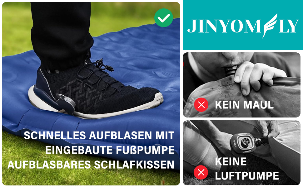 Каремат JINYOMFLY самонадувний туристичний, посилений, з насосом та подушкою, водонепроникний, ультралегкий для кемпінгу, піших прогулянок, відпочинку на природі (Блакитний)
