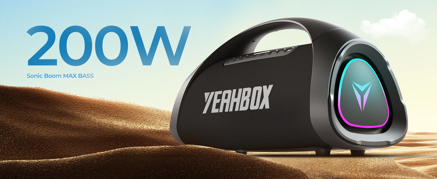 Портативна Bluetooth колонка YEAHBOX Sonic Boom Max 300W з басами, IP67, чорна