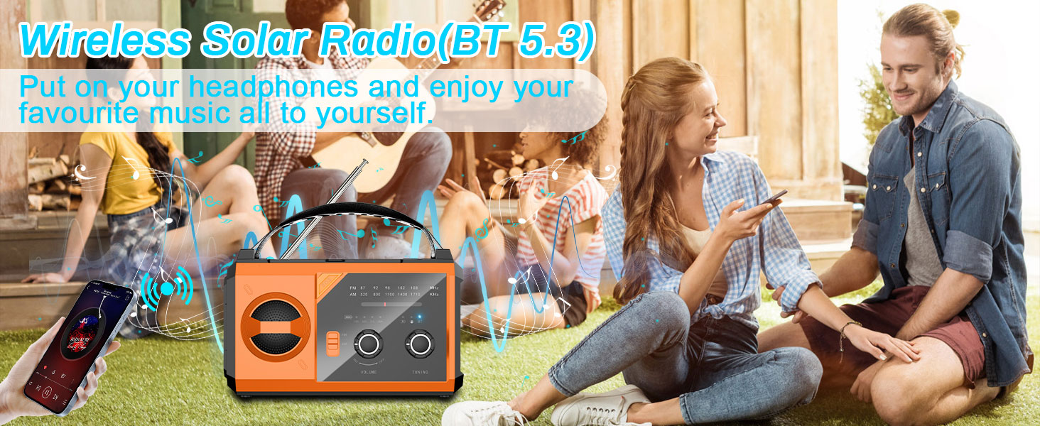 Радіо Kurbelradio на 27000mAh з Bluetooth, сонячне радіо з зарядкою для мобільного телефону, AM/FM портативне аварійне радіо, ліхтарик, зарядний пристрій та комплект для аварійних ситуацій Blackout, для кемпінгу та будівельних майданчиків, помаранчевий