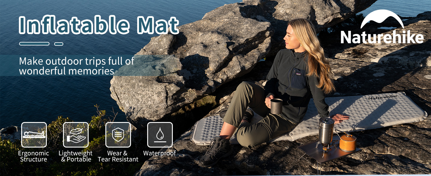 Naturehike Yugu: Саморозкладаний килимок для кемпінгу та трекінгу, 3.5 см, блакитний