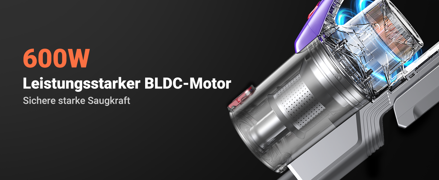 Бездротовий акумуляторний пилосос 58KPa/550W з LED-дисплеєм та антизаплутана щітка, 1.8L, для тварин, килимів, твердих поверхонь та авто, сірий & золотий