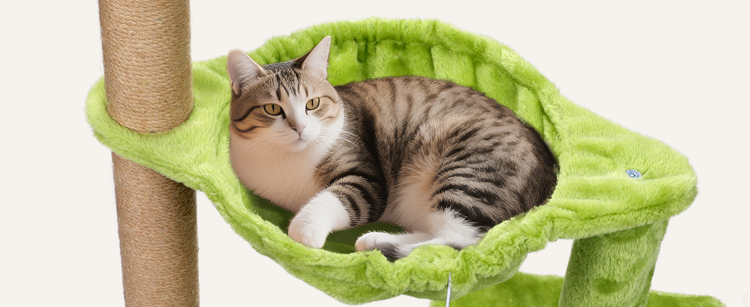 Котячий будиночок-крізьбаум Eukue, 110 см, для великих котів, з будиночком та кошиком, зелений