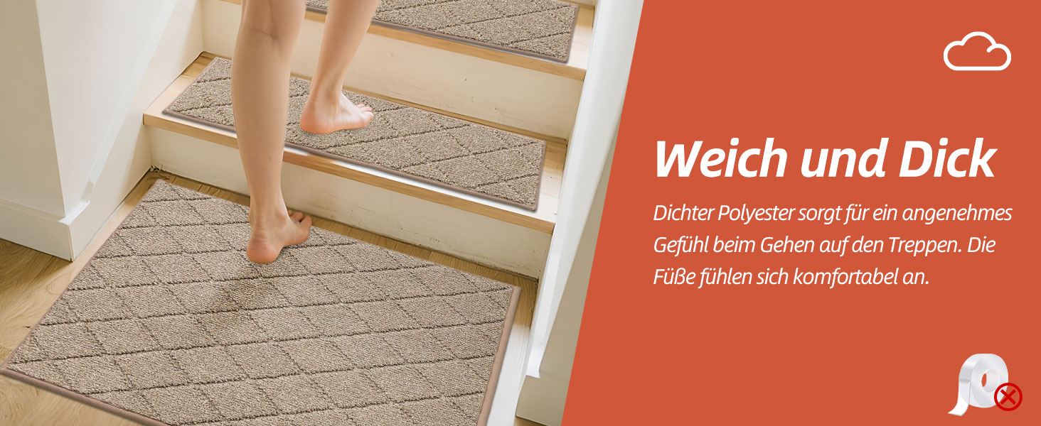 Ковзаючі килимки на сходи COSY HOMEER, 15 шт., 70 x 22 см, антиковзаючі, самоклеючі, машинне прання, 100% поліестер, TPE-підкладка, для дітей, літніх людей та домашніх тварин, сірий та білий