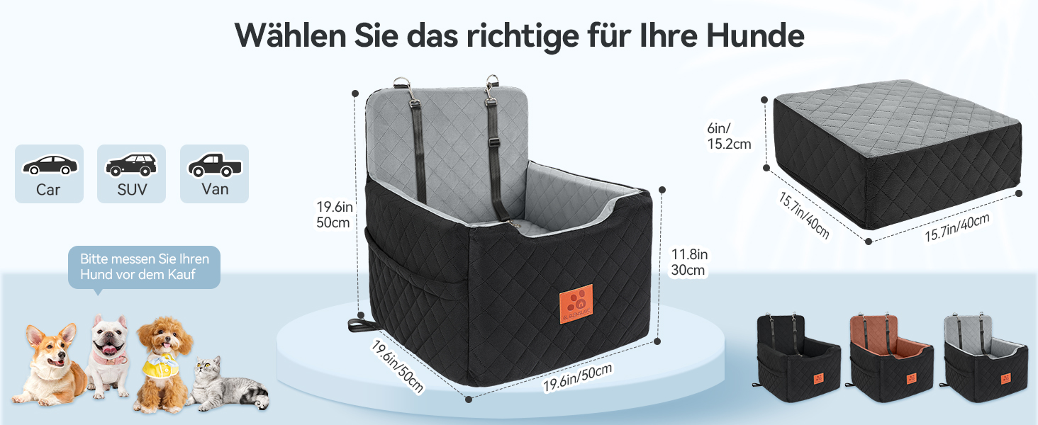 Автокрісло для собак, чорне, до 15 кг, з двома ременями безпеки, знімний та миючий чохол
