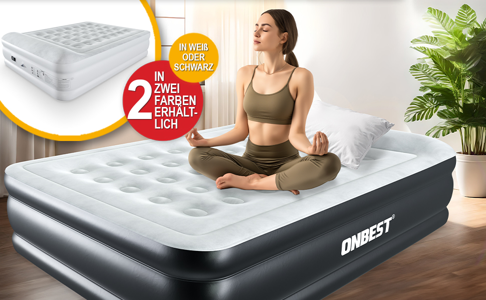 Надувне ліжко самонадувне для 2 осіб - 203 x 152 x 46 см - з електричним насосом - надувне ліжко для гостей, надувається за 3-5 хвилин - вбудована подушка (Чорний)