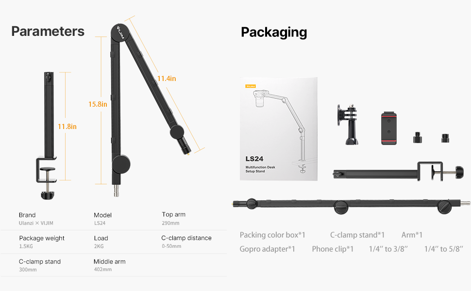 Тримач для мікрофона ULANZI LS24 - професійний, міцний, для студії, стрімінгу, подкастів, broadcast, з адаптерами 3/8' та 5/8'