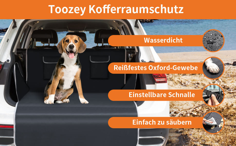 Захист для багажника авто Toozey для собак – Ultraleichte Hundedecke, універсальний, водовідштовхувальний, міцний, з боковим захистом та великими кишенями, швидкий монтаж, XL, чорний з сірою кромкою