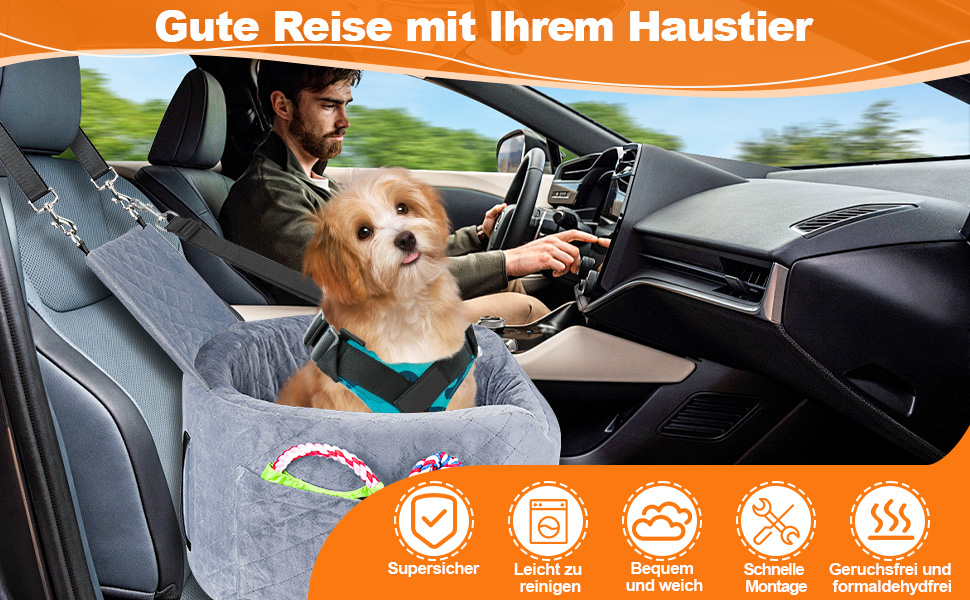 Автокрісло для собак - чорне автокрісло-бустер для маленьких собак з 28D Memory Foam, неслизька та водонепроникна підкладка, переносна клітка з кишенями для зберігання та ковдрою, чорний (02-Сірий)