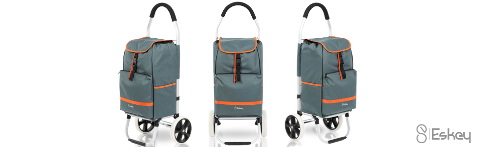 Тролей для покупок Eskey з відділенням для охолодження – великі колеса, складаний, водонепроникний, 50 л (Чорний, Cloud Gray)