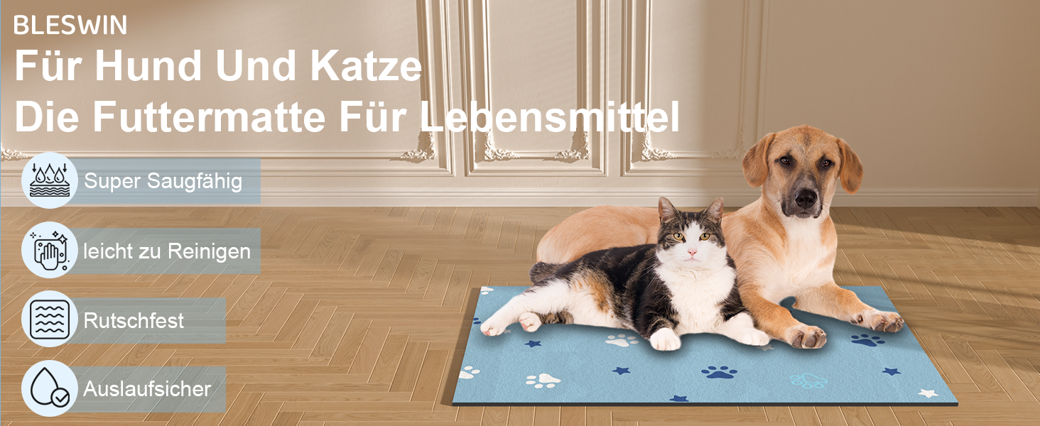 Килимок під миску для собак BLESWIN 30x50 см, синій, антиковзкий, для цуценят, що бризкають