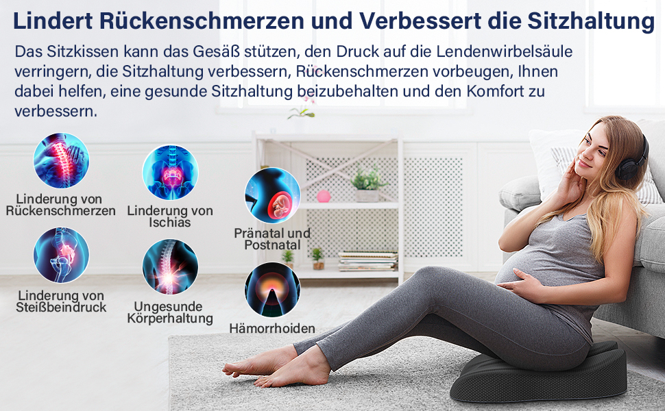 Ортопедична подушка для сидіння Juspota: комфорт та підтримка для офісу та автомобіля. Зменшує навантаження на куприк, розслаблює, чорного кольору.