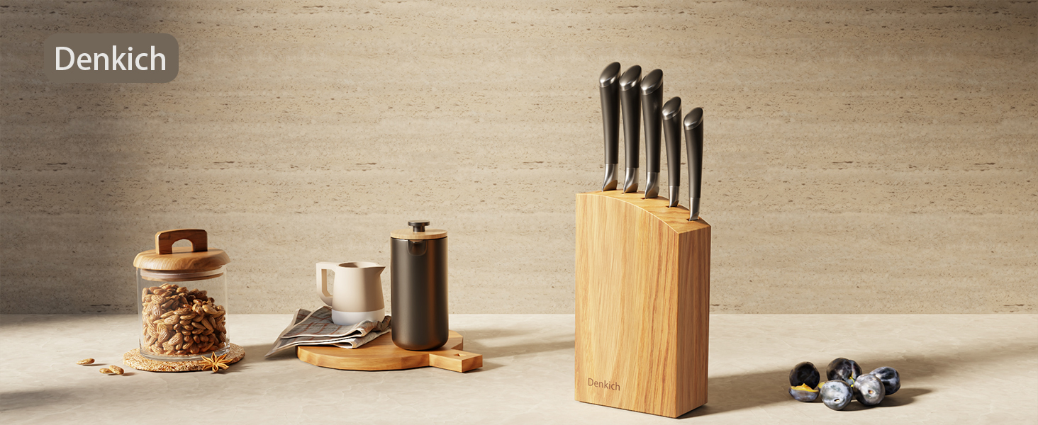 Набір кухонних ножів Messerblock Set, 7 предметів: професійний набір ножів з бруском, німецькі леза з високоякісної нержавіючої сталі, ергономічні ручки, для дому