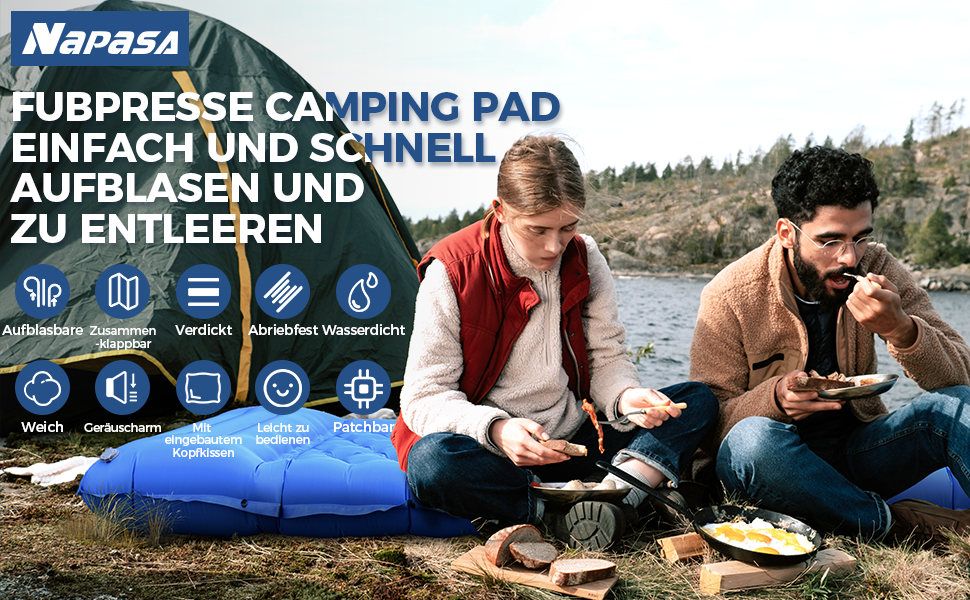 Self-Inflating Camping Mat with Built-in Foot Pump & Pillow - Waterproof Air Mattress for Hiking, Beach, Travel, Tent (Blue) - 3 Pack