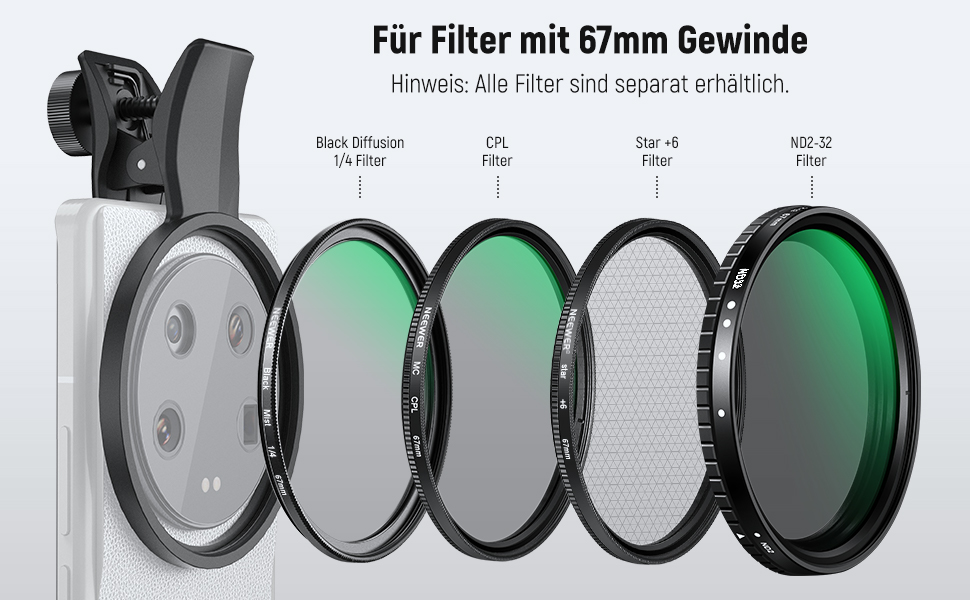 NEEWER 67mm Кліп-он CPL фільтр для смартфонів: поляризаційний фільтр для об'єктивів, сумісний з Samsung Galaxy S25 Ultra, Google Pixel, Huawei, Xiaomi