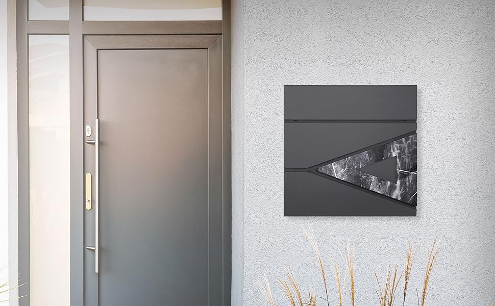 Поштовий ящик ML-Design 37x36,5x11 см антрацит/під дерево, сталевий, з газетницею, замок на 2 ключі, настінний, сучасний дизайн