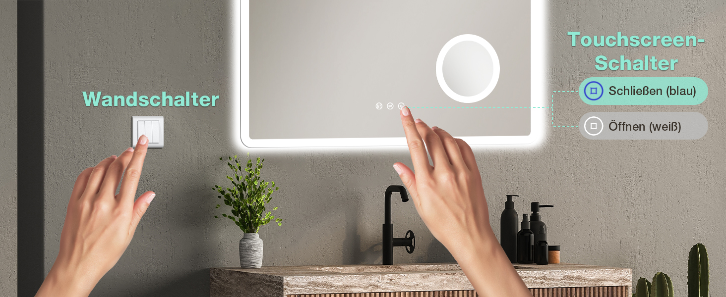 LED дзеркало для ванної кімнати 80x60 см з підсвічуванням, 3 кольори, регулювання яскравості, антизапарник, годинник, 3x збільшення, розетка