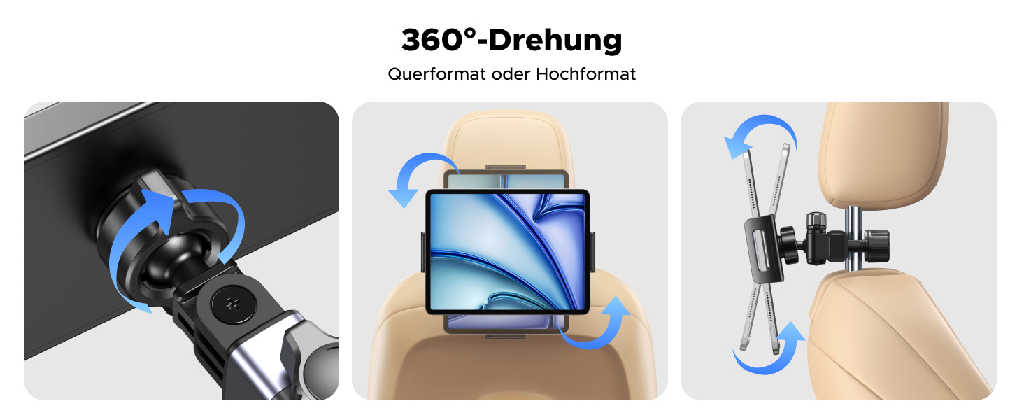 Тримач для планшета UGREEN в авто: 360° обертання, складна конструкція, універсальний для iPad, iPhone, Switch, Kindle (4.7-9.8 дюймів)