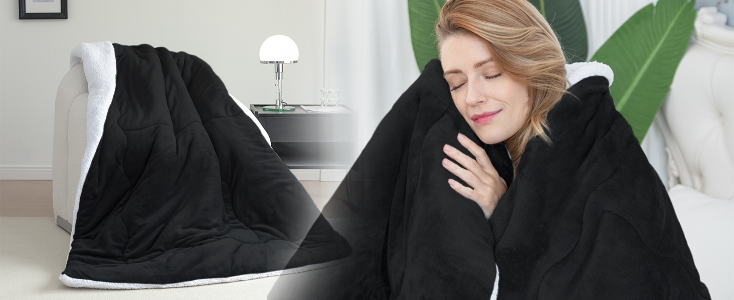 CHOSHOME Плед пухнастий, теплий, фланелевий, мікрофібра, 230x270 см (Чорний)