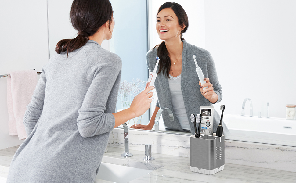 Тримач для електричної зубної щітки з підставкою для насадок та зливом | Організатор для ванної кімнати