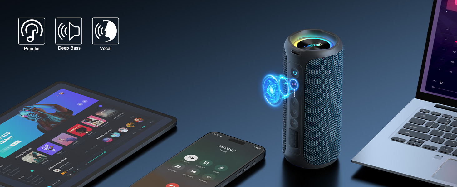 Ortizan X8Pro 40W Bluetooth колонка з мікрофоном, RGB підсвічуванням, водонепроникна IPX7, 30 годин програвання - Navy