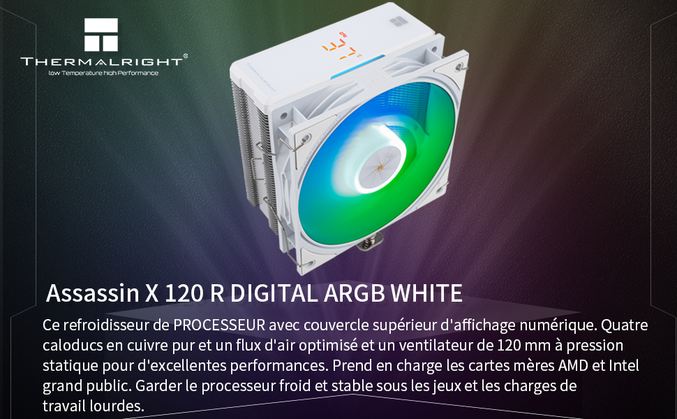 Кулер для процесора TR Assassin X 120R Digital ARGB White - 4 теплові трубки, цифровий дисплей, тихий 120 мм вентилятор PWM, для AM4/AM5, Intel