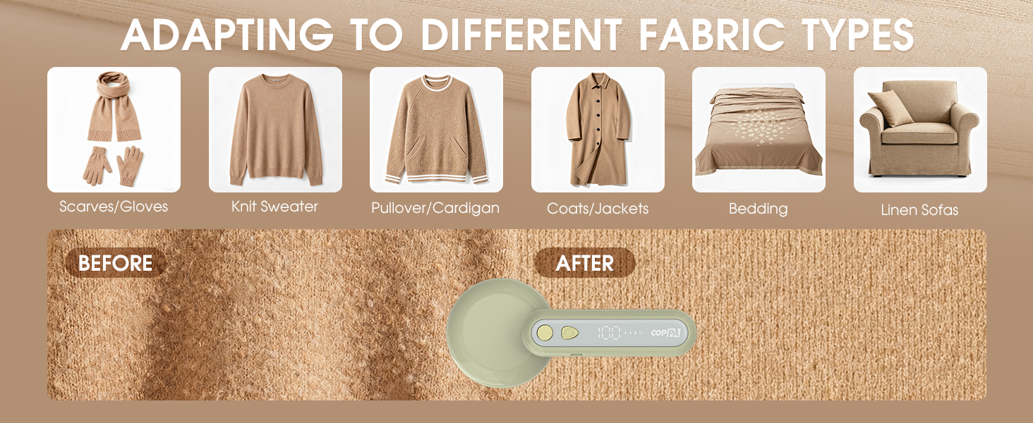 Електричний видалення ворсу COPPA: портативний пристрій для одягу з 6 лезами та 3 швидкостями, з індикатором заряду