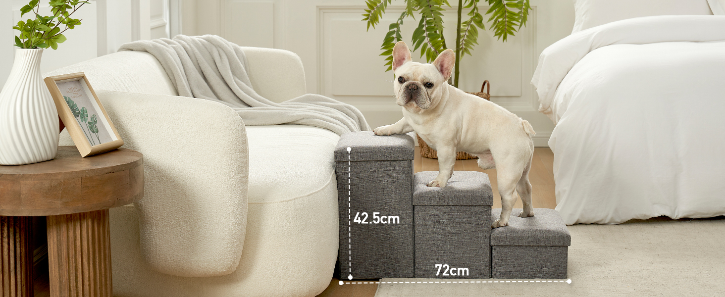 Сходинки для собак маленьких порід зі зберіганням, широкі, складні для ліжка та дивану, з неслизьким покриттям, вологостійкі (сірий, 43x72x42.5см, 3) сірий 3 43x72x42.5см