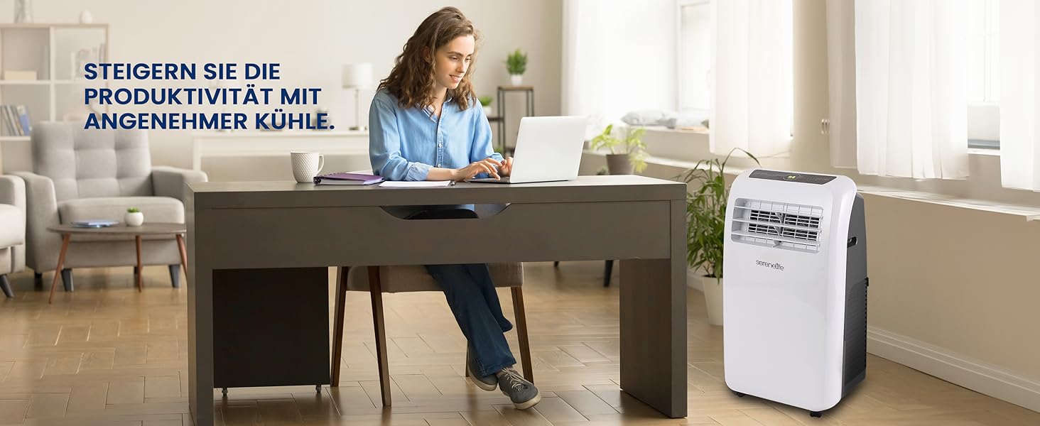 Мобільний кондиціонер SereneLife 9000BTU - 3-в-1: кондиціонер, вентилятор, осушувач повітря. Для приміщень до 42 м², білий.