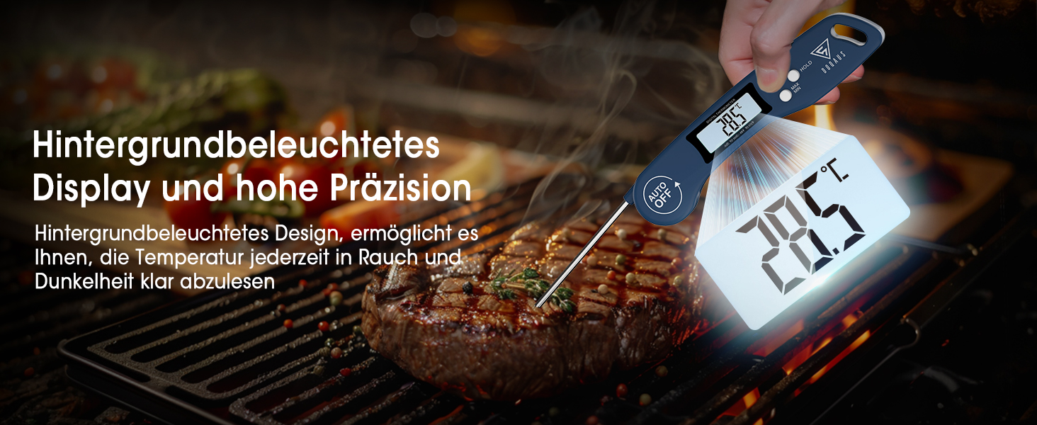 Цифровий термометр для м'яса DOQAUS: приготування на грилі, BBQ, варіння. Швидке зчитування, довга сонда, LCD-дисплей, автовимкнення