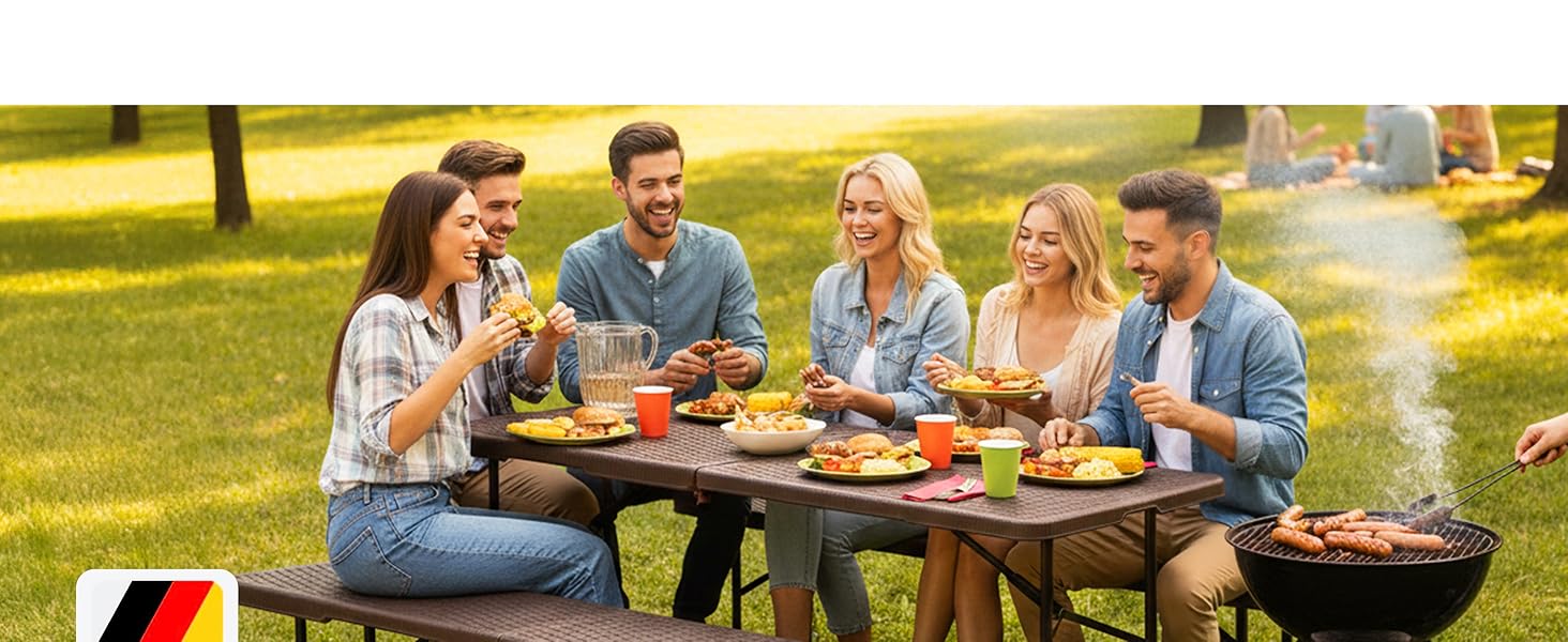 Стіл-буфет Floordirekt Buffettisch: розкладний пластиковий стіл 183x76 см з ручкою для перенесення, для саду, тераси, балкону, кемпінгу (на 6 осіб)