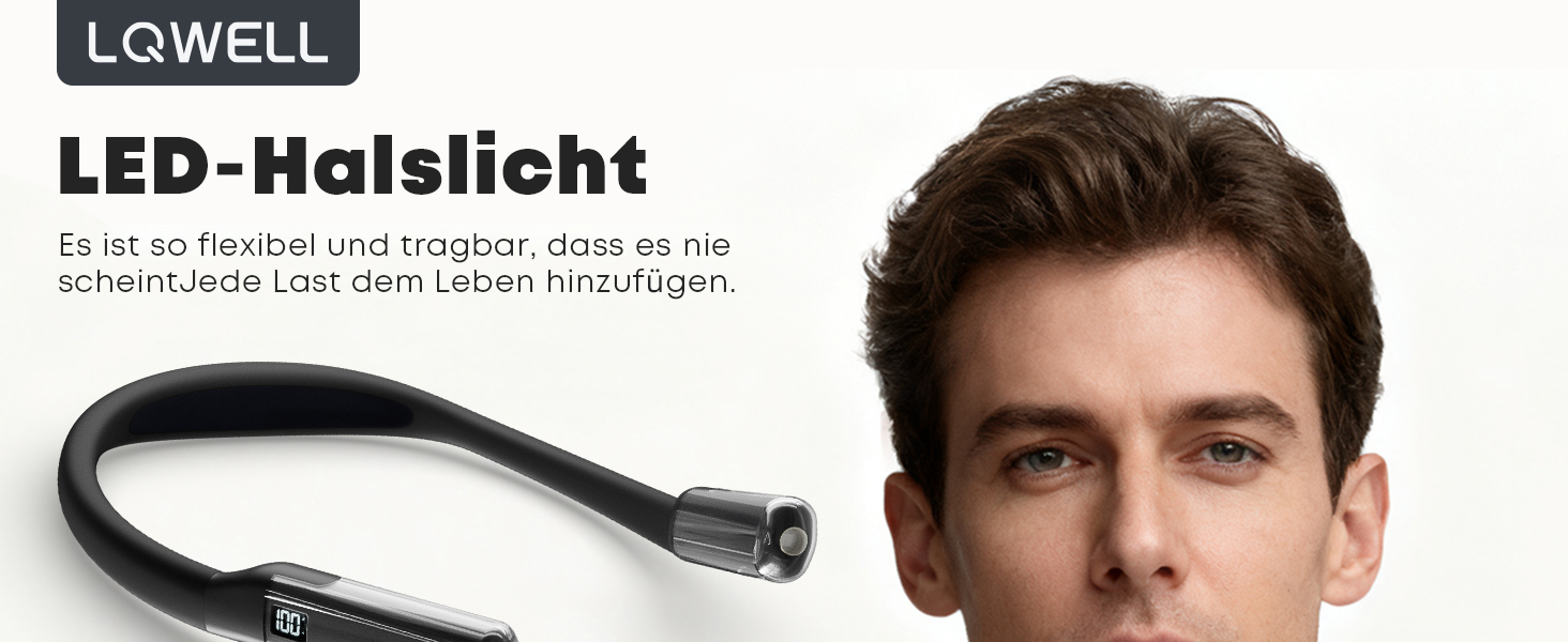 Ліхтар на шию LQWELL для читання, в'язання, рукоділля: LED лампа з регульованою яскравістю та кольором, акумуляторна, чорна