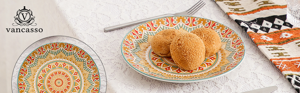 Сервіз столовий порцеляновий Vancasso MANDALA, 16 предметів, для 4 осіб, богемський стиль (Small Plate, Mandala-yellow)