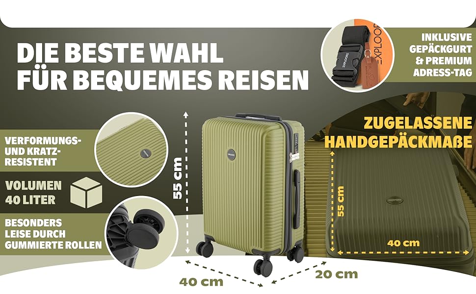 Чемодан ручної об'єм 55x40x20 см з телескопічною ручкою, ABS, з TSA-замком, чорний