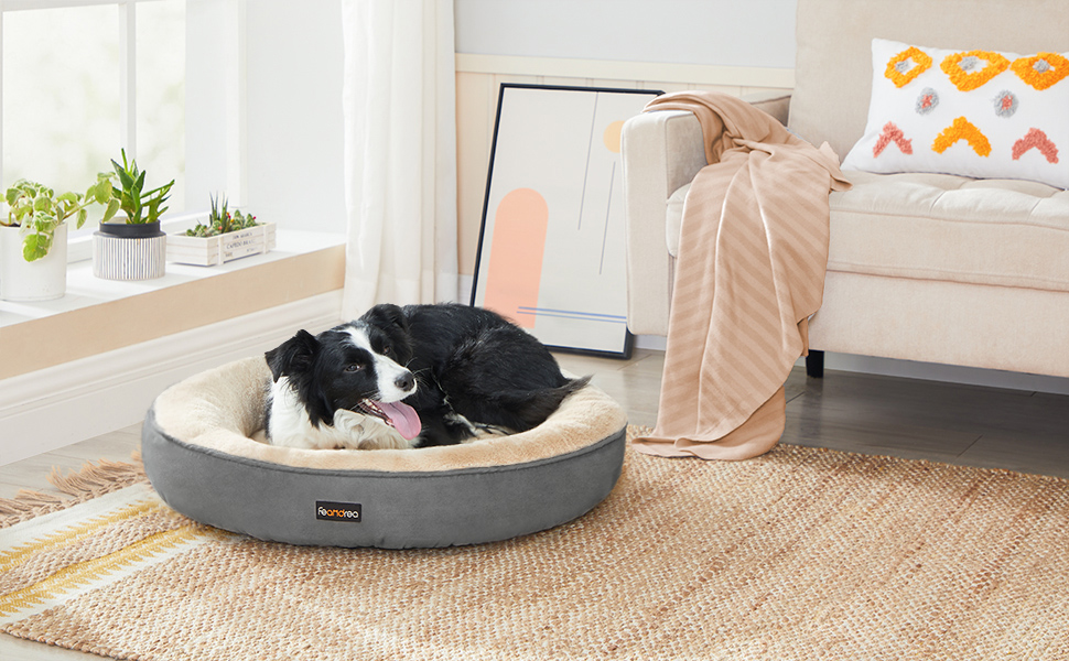 Кругле ліжко для собак та котів Feandrea, діаметр 70 см, темно-сірий колір, розмір 70x70x18 см